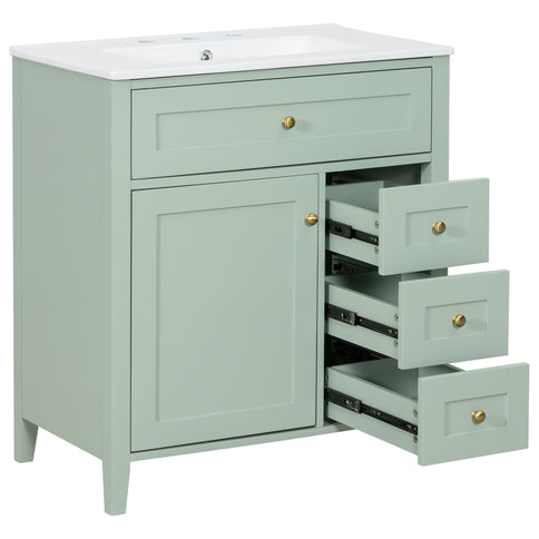 Bathroom Vanity With Sink, 3 Drawers And Adjustable Shelf