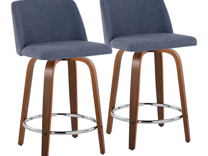 Toriano - Mid Century Modern Fixed Height Counter Stool With Swivel With Round Footrest (Set of 2)