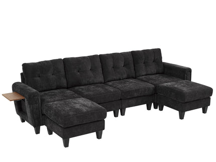 Modular Sectional Sofa With Movable Ottomans, USB Ports & Side Tables