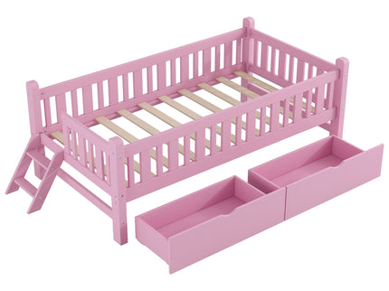 Platform Bed With Guardrail And 2 Drawers