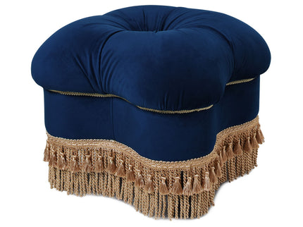 Ellen - Upholstered Clover Ottoman With Gold Bullion Fringe - Navy Blue