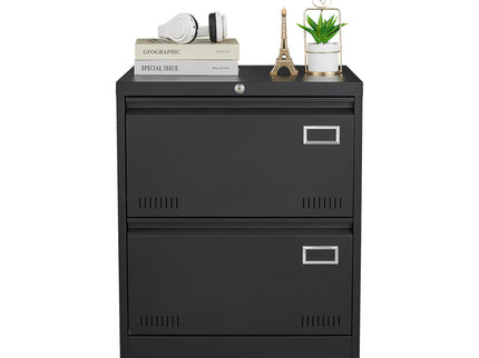 2 Drawer Metal Lateral File Cabinet With Lock, Office Vertical Files Cabinet For Home Office, Locking Metal File Cabinet - Black