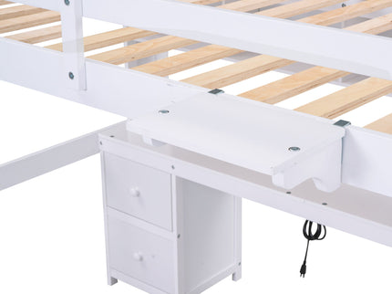 Loft Bed With Desk, Cabinets, Drawers, Charging Station And Bedside Tray