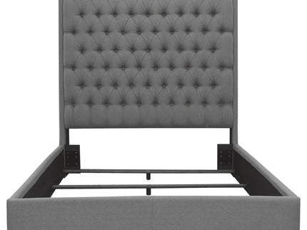 California King Upholstered Panel Bed With Tufted Headboard - Gray