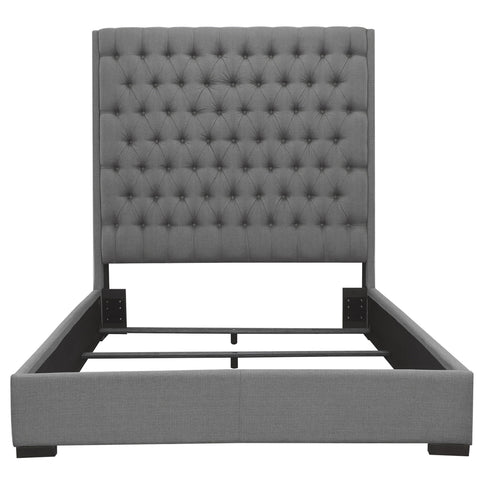 California King Upholstered Panel Bed With Tufted Headboard - Gray