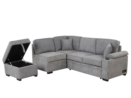 Sleeper Sofa Bed, 2 In 1 Pull Out Sofa Bed L Shape Couch With Storage Ottoman For Living Room, Bedroom Couch And Small Apartment