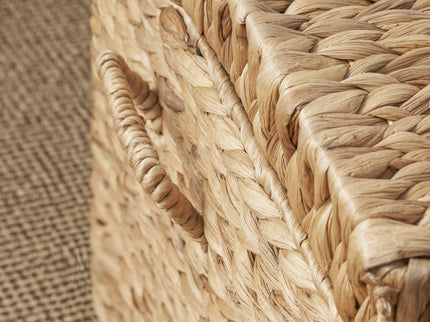 Rectangular Curve Water Hyacinth Woven Wicker Trunk With Handles For Clothes Toys Magazines And Book Storage - Natural / Light Brown