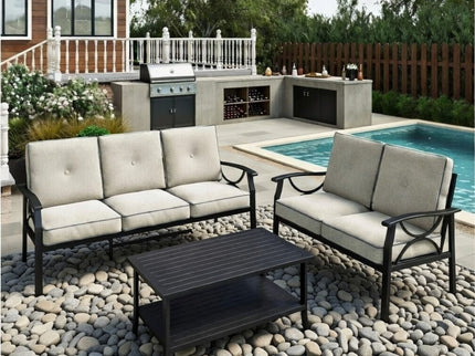 Patio Furniture Set & Coffee Table And Cushions For Backyard