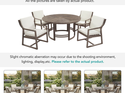 5 Piece Outdoor Dining Set, Patio Table And Chairs With Umbrella Hole