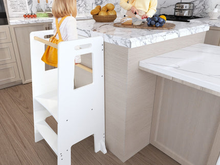 Standing Tower, Child Kitchen Step Stool Toddler, Montessori Stool Adjustable Height - White