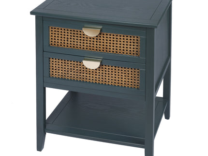 2 Drawer Side Table, Natural Rattan
