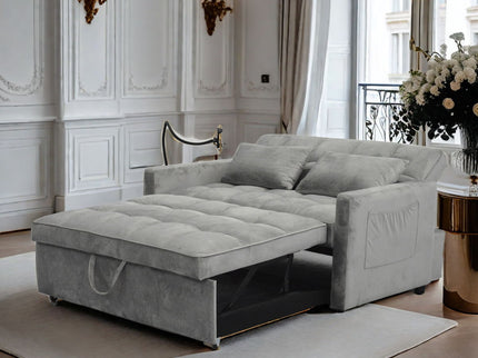 3 In 1 Convertible Sleeper Sofa Bed, Modern Fabric Futon Sofa Couch Pullout Bed, Adjustable Backrest With Three USB Ports, Two Side Pockets, Two Cup Holders And Swivel Phone Holder