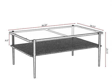 Rectangle Coffee Table With Tempered Glass Top And Legs, Modern Table For Living Room