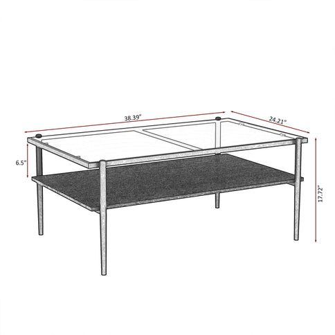 Rectangle Coffee Table With Tempered Glass Top And Legs, Modern Table For Living Room