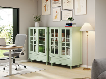 Minimalist Buffet Cabinet With Double Glass Doors And Drawer