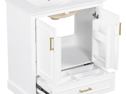 Bathroom Vanity With Sink, 1 Divided Drawer And 2 Soft Close Doors With Double Shelf
