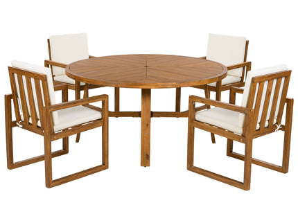 5 Piece Outdoor Patio Dining Set With 4 Armchairs And Table - Beige