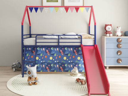 Jack - House Loft Bed With Slide And Curtain Set