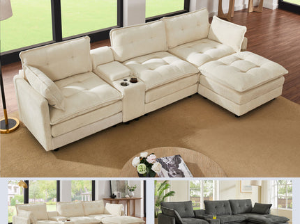 Oversized Modular Sectional Sofa With Multi Functional Console