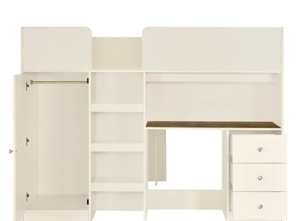 Loft Bed With Built In Wardrobe, Desk, Shelves, And Drawers