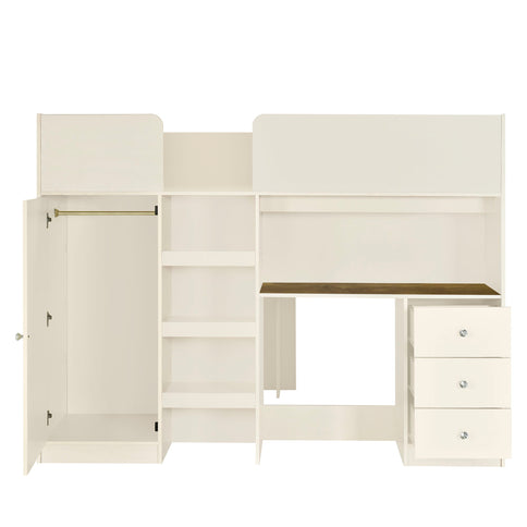Loft Bed With Built In Wardrobe, Desk, Shelves, And Drawers
