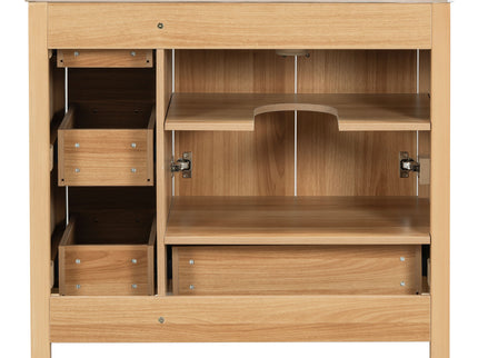 36" Bathroom Vanity, 2 Soft Close Doors, 4 Soft Close Drawers, Adjustable Shelf, Storage Cabinet - Acacia Wood