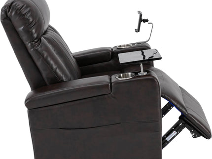 Power Recliner With Storage Arms, Cupholders, Swivel Tray Table And Cell Phone Stand - Brown