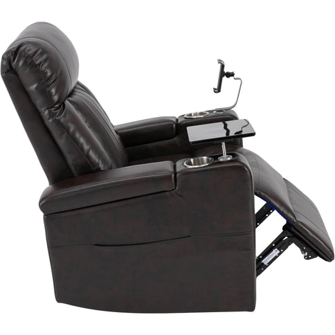 Power Recliner With Storage Arms, Cupholders, Swivel Tray Table And Cell Phone Stand - Brown