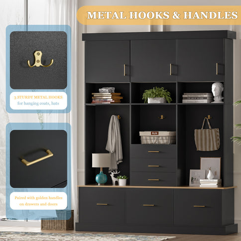 Entryway Hall Tree With Bench And Storage, 5 In 1 Coat Rack
