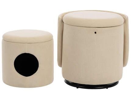 Barrel Chair, Built In Storage, 360° Swivel - Beige