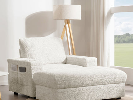 Oversized Chaise Lounge Indoor Rabbit Fur Sofa Bed With Storage Ottoman And Armrests Cup Holders With Deep Seat