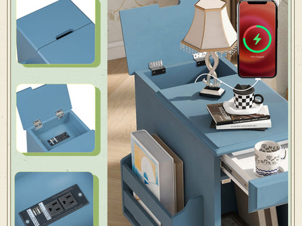 Vintage Flip Top Side Table With USB Ports