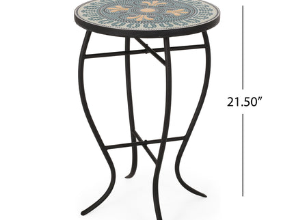 Outdoor Side Table With Tile Mosaic Table Top - Black