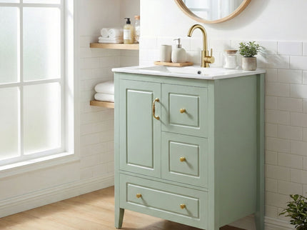 Retro Bathroom Vanity With Sink, Soft Closing Cabinet & Drawers