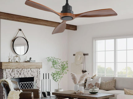 48" Ceiling Fan Without Light, 3 Solid Wood Blades Outdoor Ceiling Fan 6 - Speed Reversible DC Motor For Living Room - Black