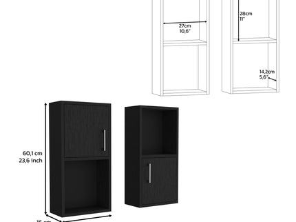 Wall Mounted Bathroom Medicine Cabinet Eak Two Doors, Two Shelves - Black