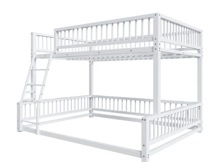 Bunk Bed Frame With Ladder And Safety Guardrails