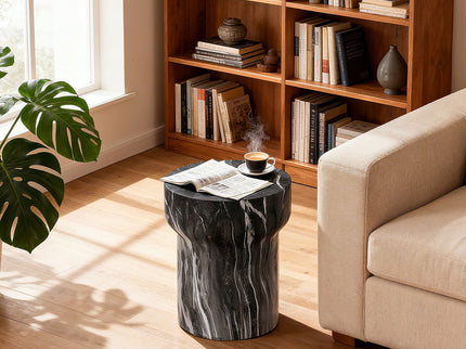 Round Geometric Outdoor End Table - Marble