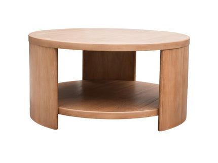 Minimalist Round Coffee Table With Shelf Storage - Natural