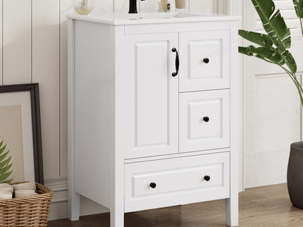 Freestanding Bathroom Vanity With Sink, Soft Closing Cabinet And Drawers - White