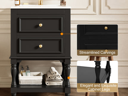 Retro Design Bathroom Vanity With Sink, 2 Drawer Storage Cabinet