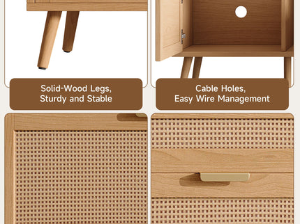 TV Stand With Storage & Cable Holes - Natural Wood
