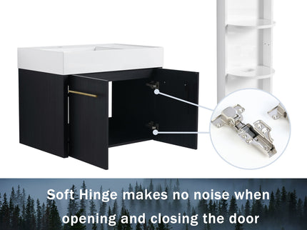 Modern Wall Mounted Bathroom Vanity With Thick Edge Resin Sink And Storage Rack