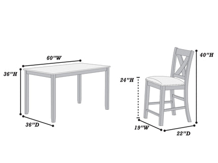 7 Piece Dining Room Furniture, Counter Height Table And 6 Chairs Set - Gray