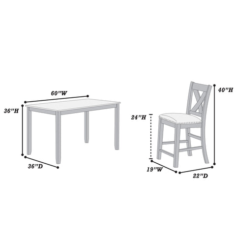 7 Piece Dining Room Furniture, Counter Height Table And 6 Chairs Set - Gray