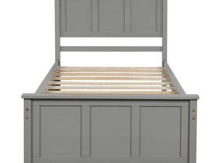 Platform Bed With Twin Trundle And Frame, Twin Size - Gray