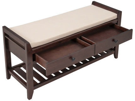 Multipurpose Entryway Shoe Rack With Cushioned Seat And Drawers