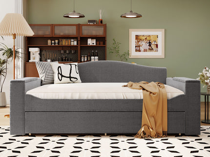 Upholstered Daybed With Storage Armrests, Trundle And Latest Integrated tooth Audio System
