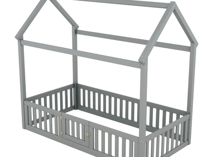 Wood House Bed With Fence And Door