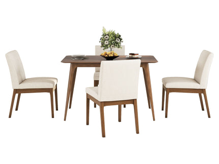 5 Piece Dining Set With Table And Upholstered Chairs - Light Beige / Walnut